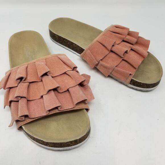 American Eagle Outfitters Slides Sandals Flip Flops Pink Leather Women's Size 11 - Picture 2 of 10